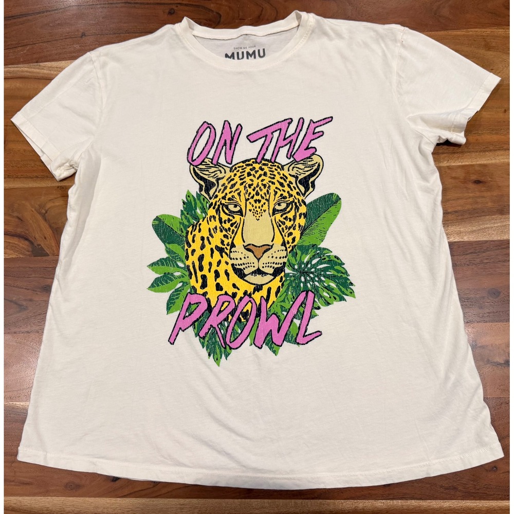 Show Me Your Mumu On The Prowl Leopard Graphic Tee Cream Organic Cotton Large